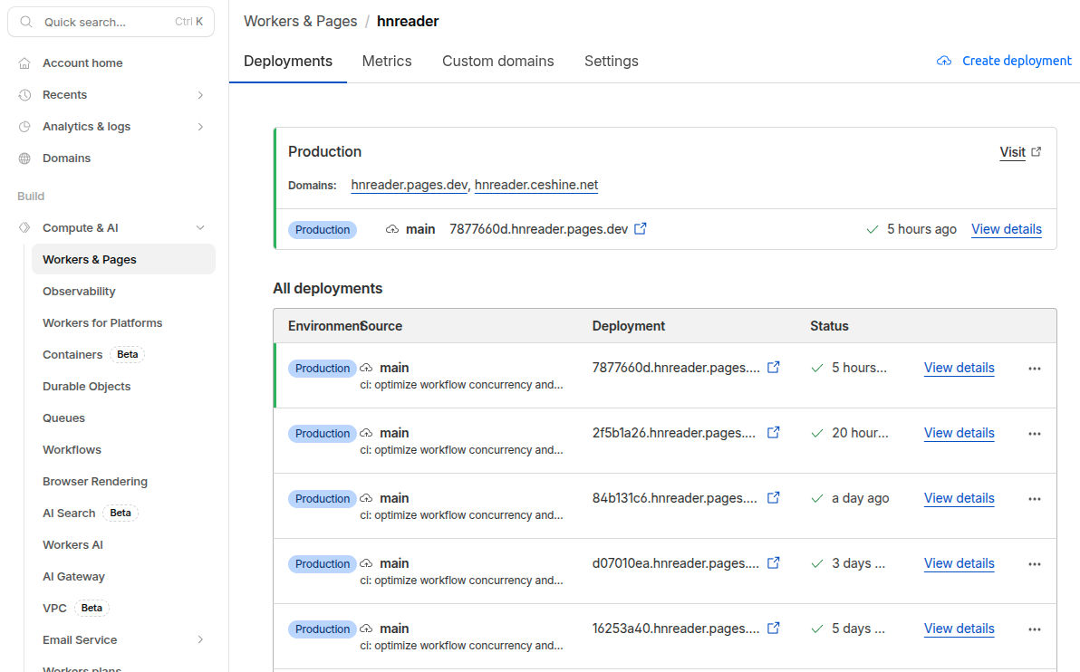 Screenshot of Cloudflare Pages Dashboard