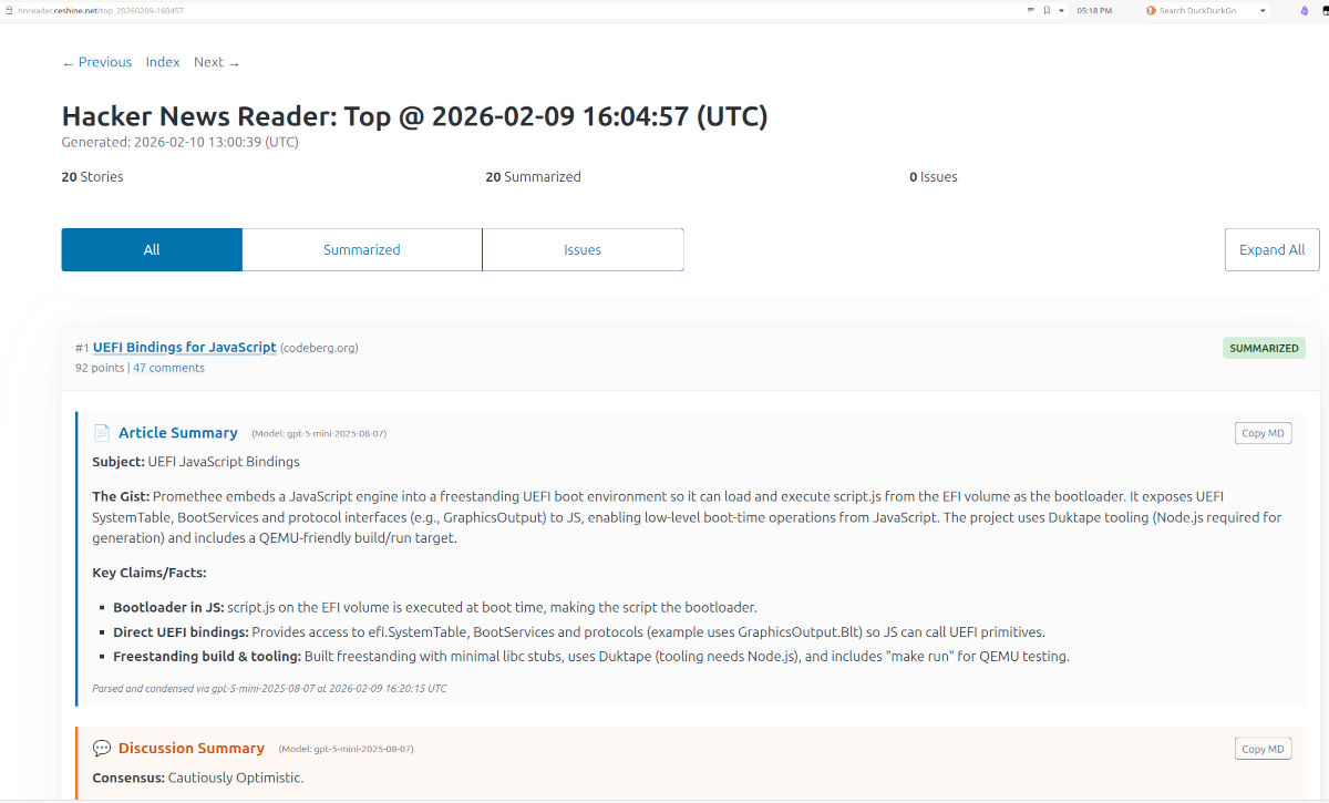 Screenshot of hnreader.ceshine.net