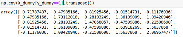 Covariance matrix with 5 features.